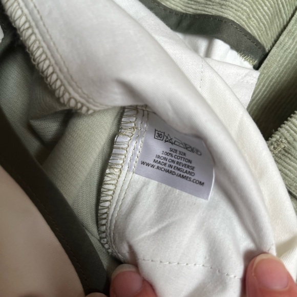 Richard James Savile Row 100% Cotton Corduroy Pants size 32R Sage Green - Picture 4 of 5